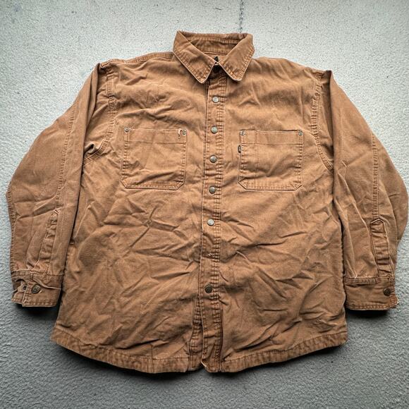 Lakin McKey Trading Co Key Flannel Lined Duck Canvas Shirt Shacket Brown Pocket - Picture 1 of 13